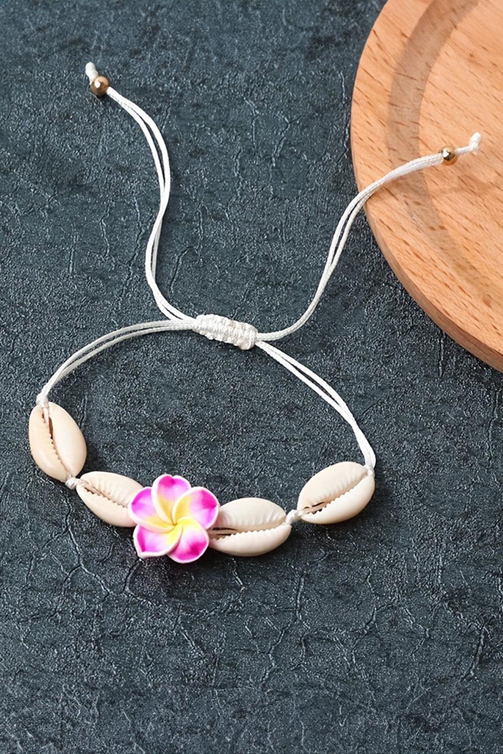 White Flower Seashell Adjustable Bracelet - L & M Kee, LLC