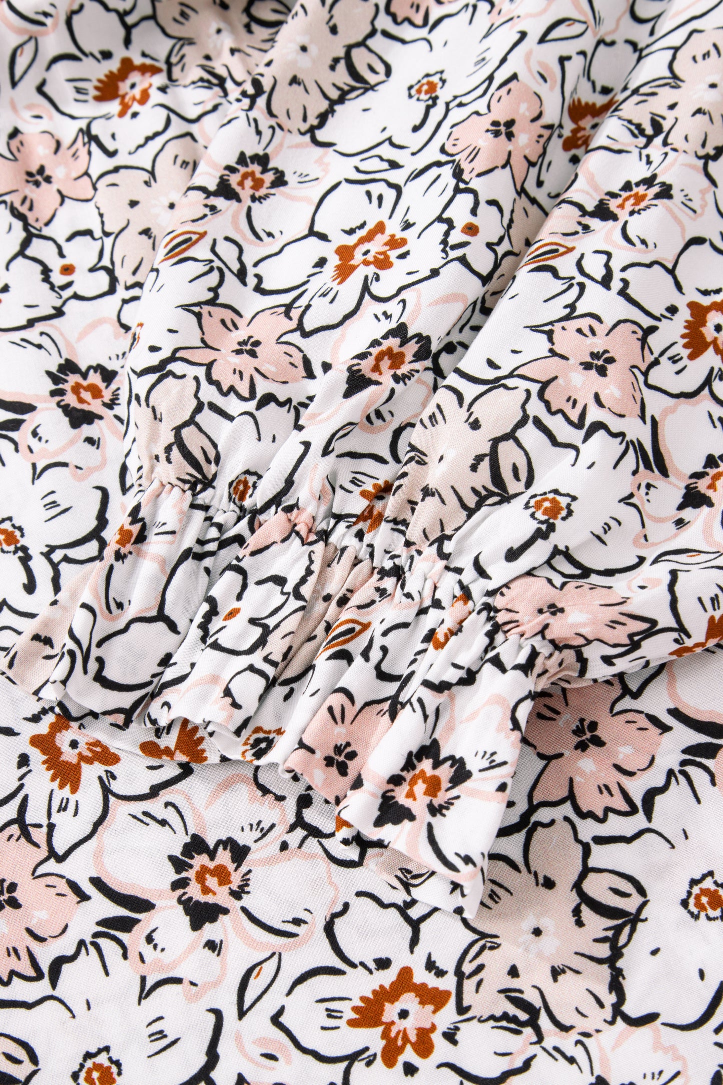 Khaki Bold Floral Print Frilled Puff Sleeve Button Down Shirt