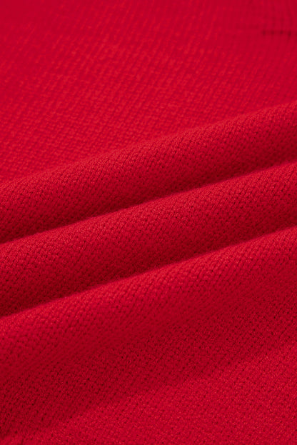 Racing Red Collared V Neck Ribbed Edge Sexy Elegant Sweater