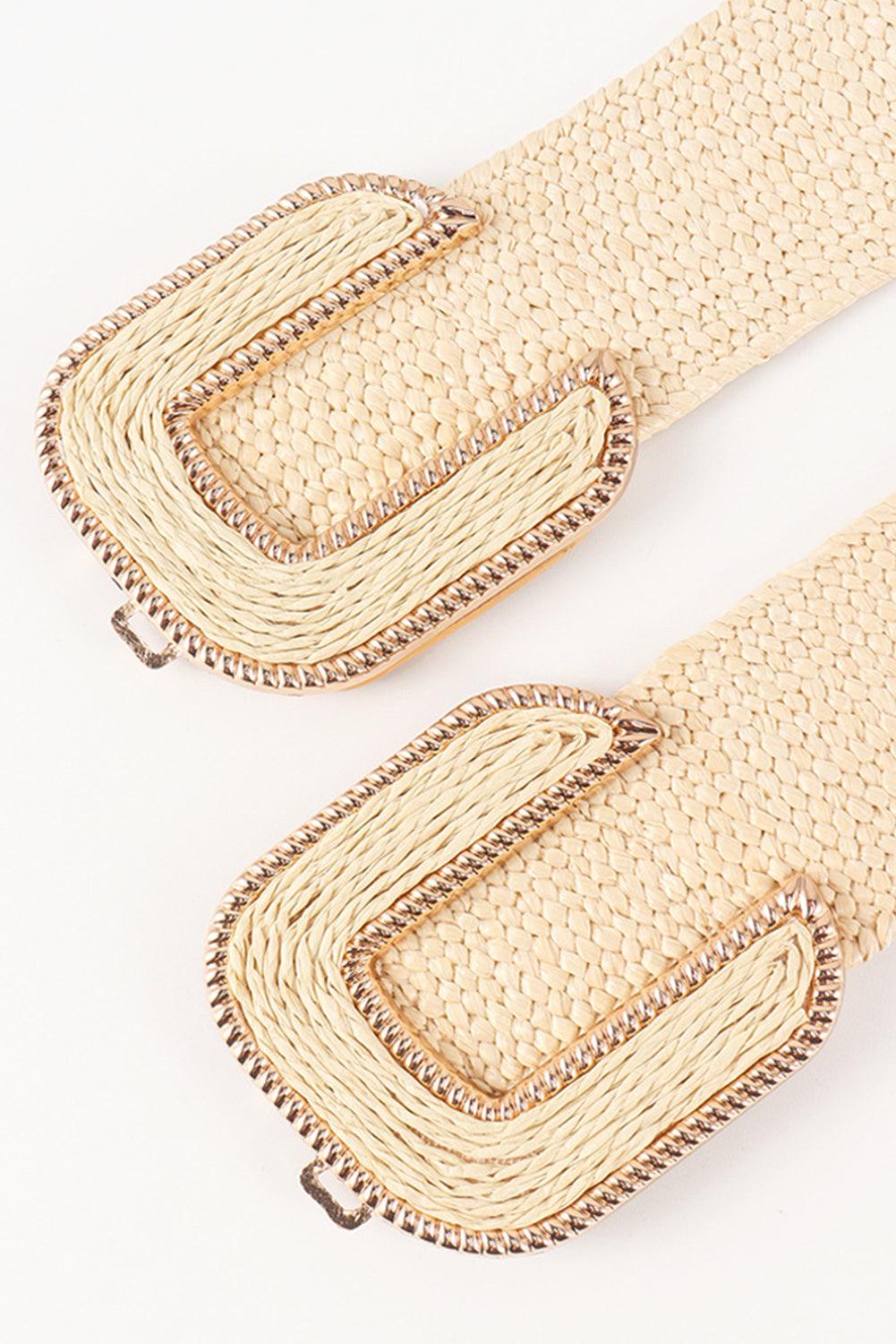 Beige Straw Braided Elastic Wide Belt - L & M Kee, LLC