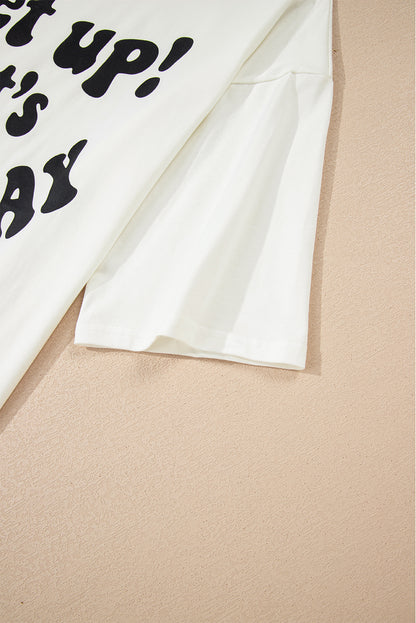 Beige GAME DAY Slogan Printed Half Sleeve Oversize T Shirt