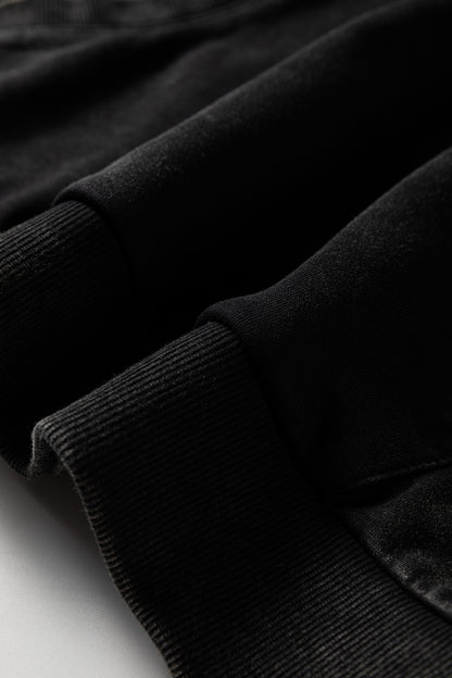 Black Half Zip Kangaroo Pocket Mineral Wash Baggy Hoodie
