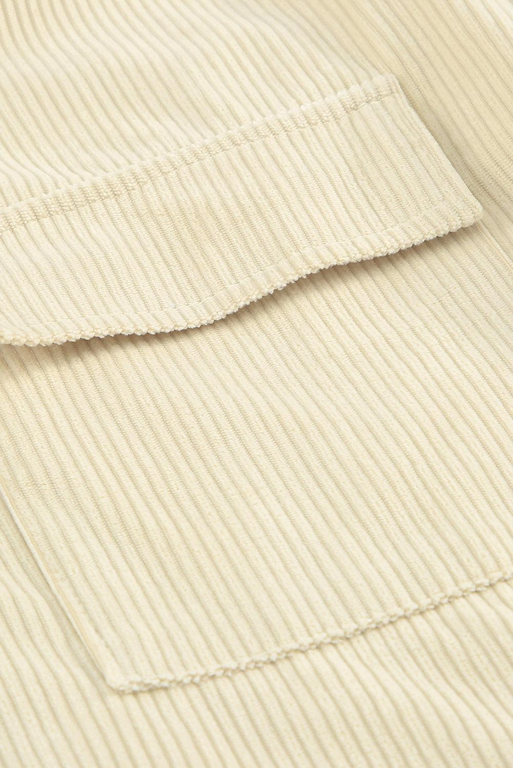 Blank Apparel - Beige Pocketed Button Ribbed Textured Shacket