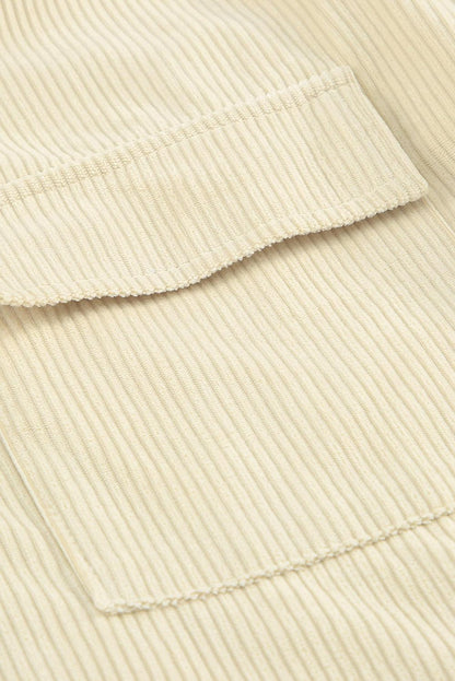 Blank Apparel - Beige Pocketed Button Ribbed Textured Shacket - L & M Kee, LLC