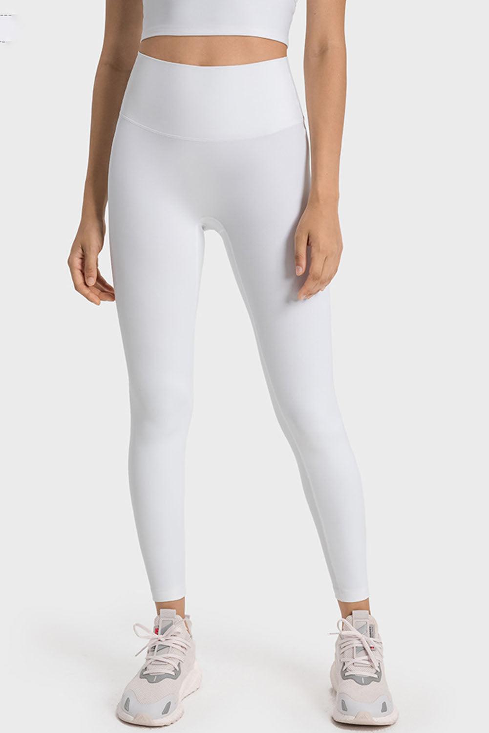 White Wide Waistband Seamless Ankle Leggings - L & M Kee, LLC