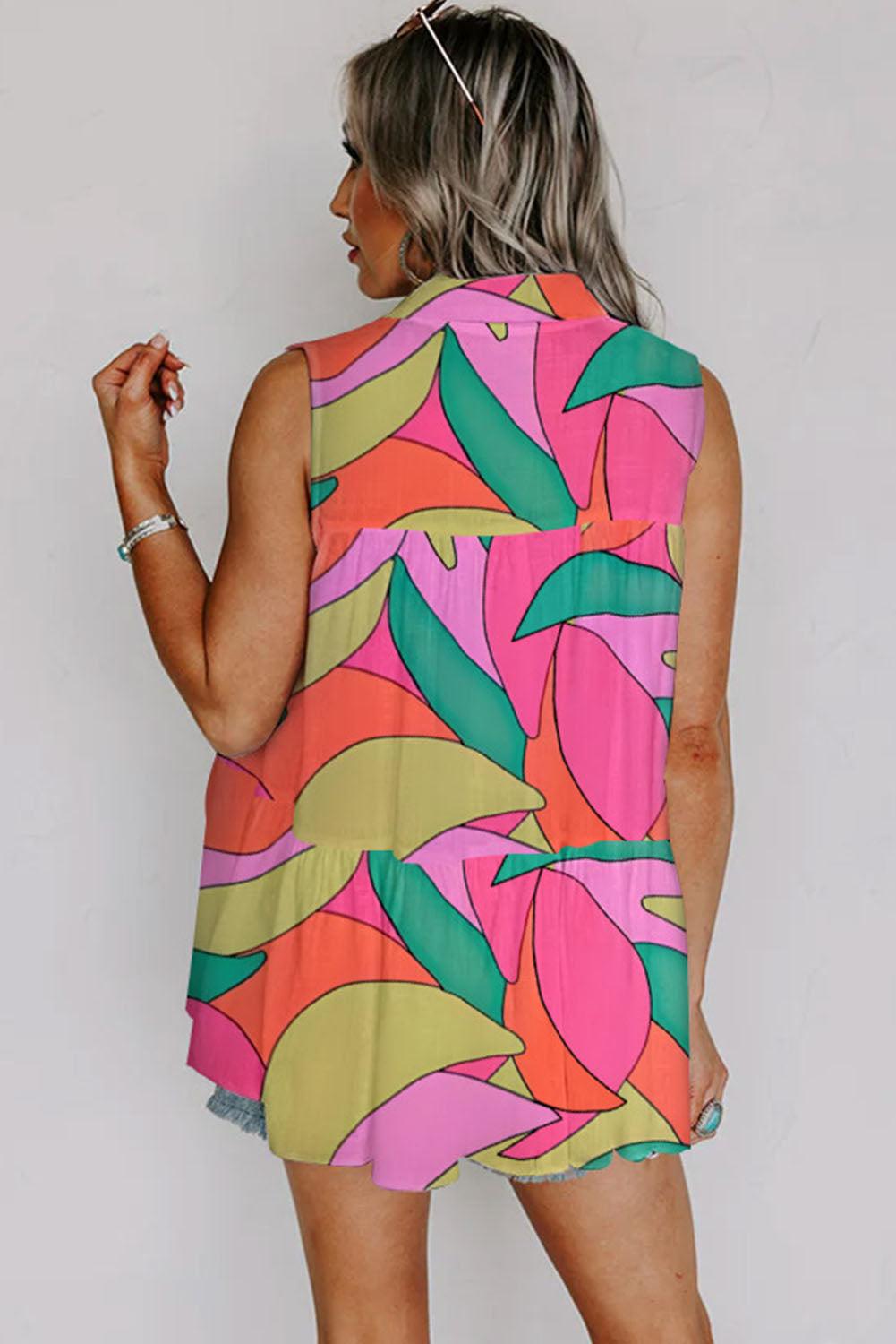 Multicolor Geometric Abstract Print Long Sleeve Shirt Dress - L & M Kee, LLC