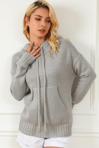 Gray Cowl Neck Drawstring Pullover Hooded Sweater - L & M Kee, LLC