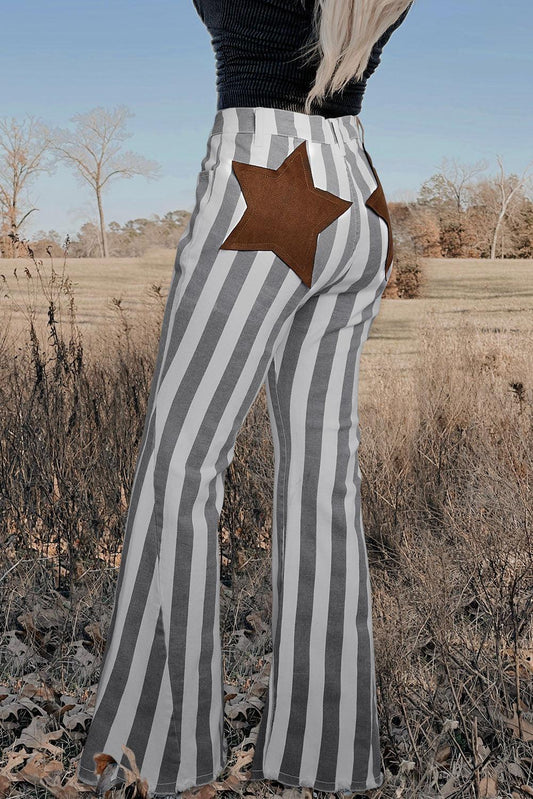 Stripe Star Embellished Western Flare Jeans - L & M Kee, LLC