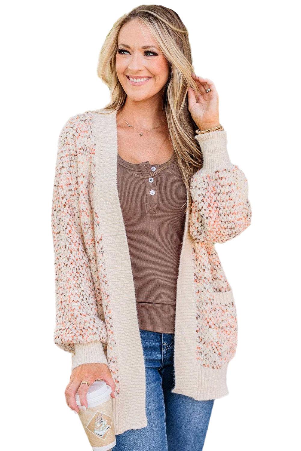 Multicolour Abstract Printed Bishop Sleeve Open Front Cardigan - L & M Kee, LLC