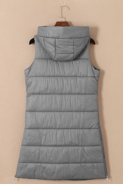 Black Hooded Long Quilted Vest Coat - L & M Kee, LLC