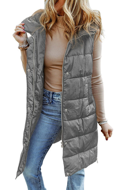 Black Hooded Long Quilted Vest Coat - L & M Kee, LLC