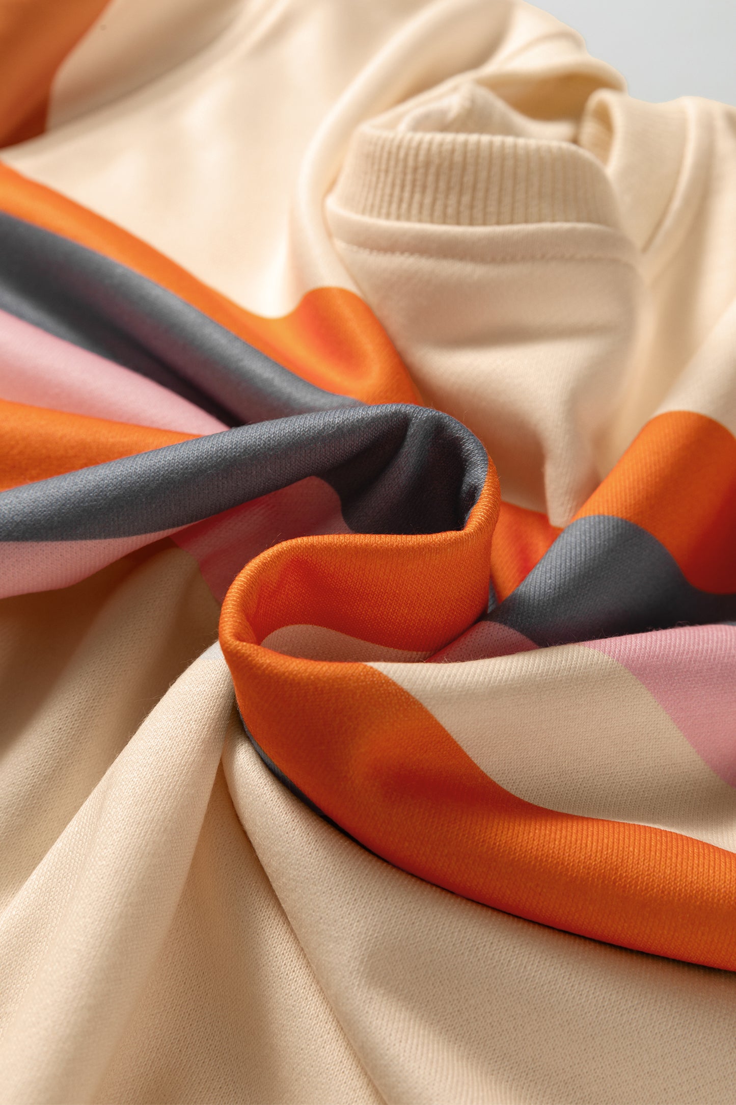 Beige Stripe Puff Sleeve Casual Pullover Sweatshirt