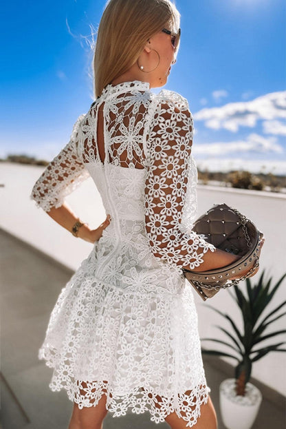 White Floret Crochet Flirty Mini Dress