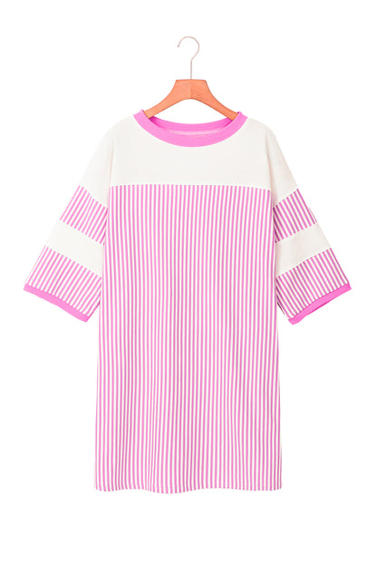 Phalaenopsis Striped Patchwork Three Quarters Sleeve Loose Mini Dress