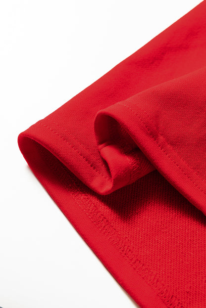 Fiery Red Varsity Contrast Banded Sleeve Shift Sweatshirt Dress