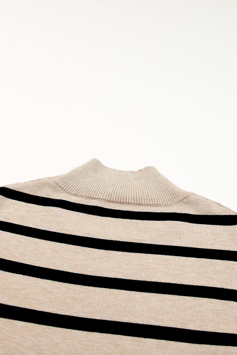 Khaki Striped Mock Neck Bell Sleeve Knit Sweater - L & M Kee, LLC