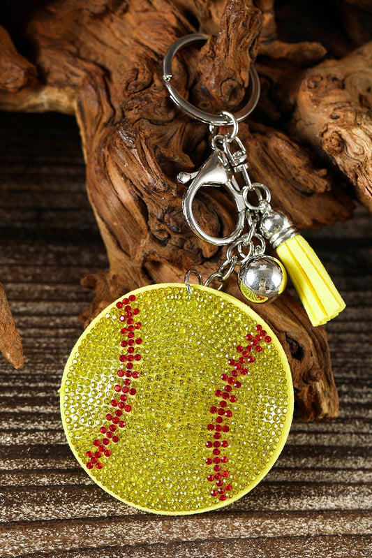 Yellow Rhinestoned Ball Pendant Tassel Key Chain - L & M Kee, LLC