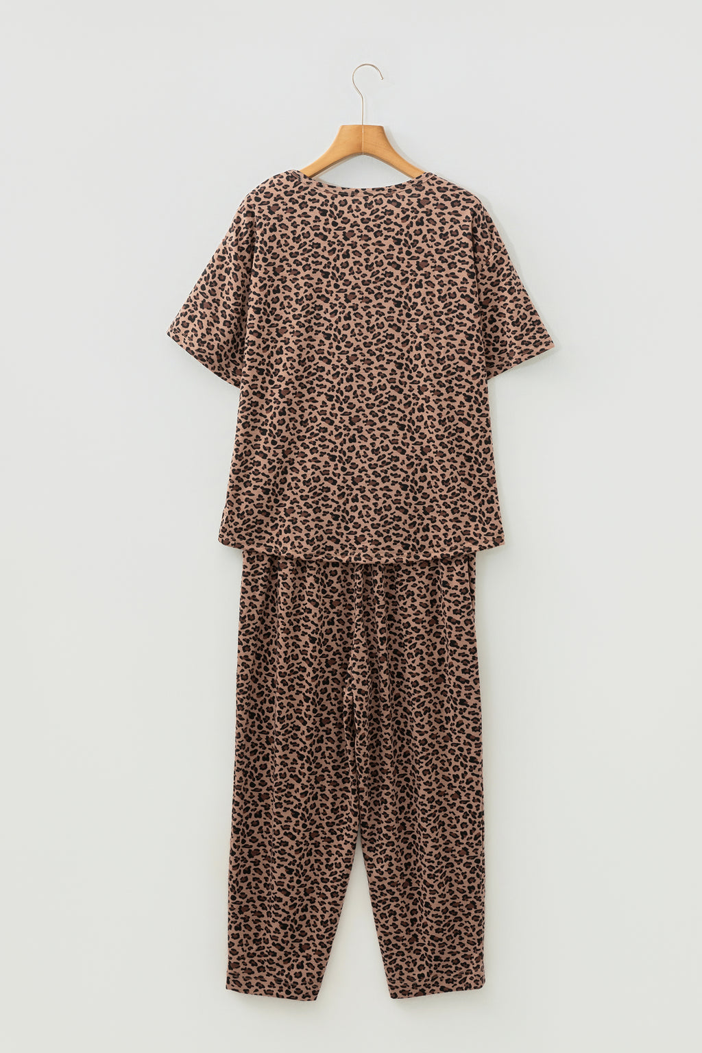 Brown Leopard Loose Tee Drawstring Waist Barrel Pants Set