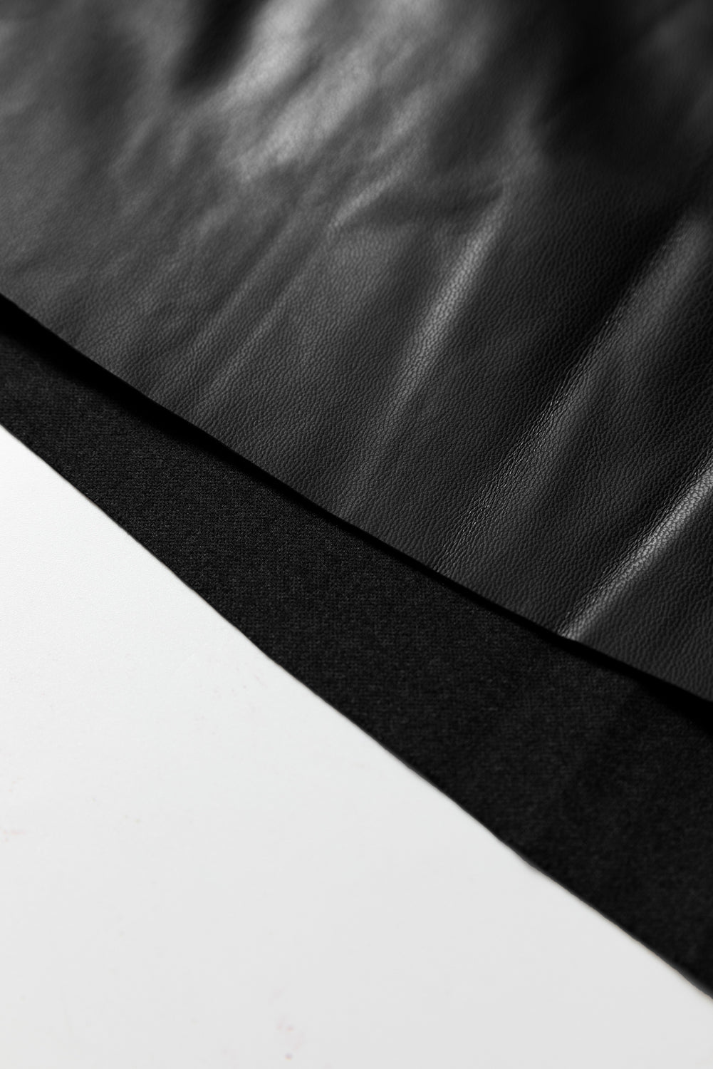 Black Faux Leather Retro Buckle Detail Pleated Stitch Flared Midi Skirt