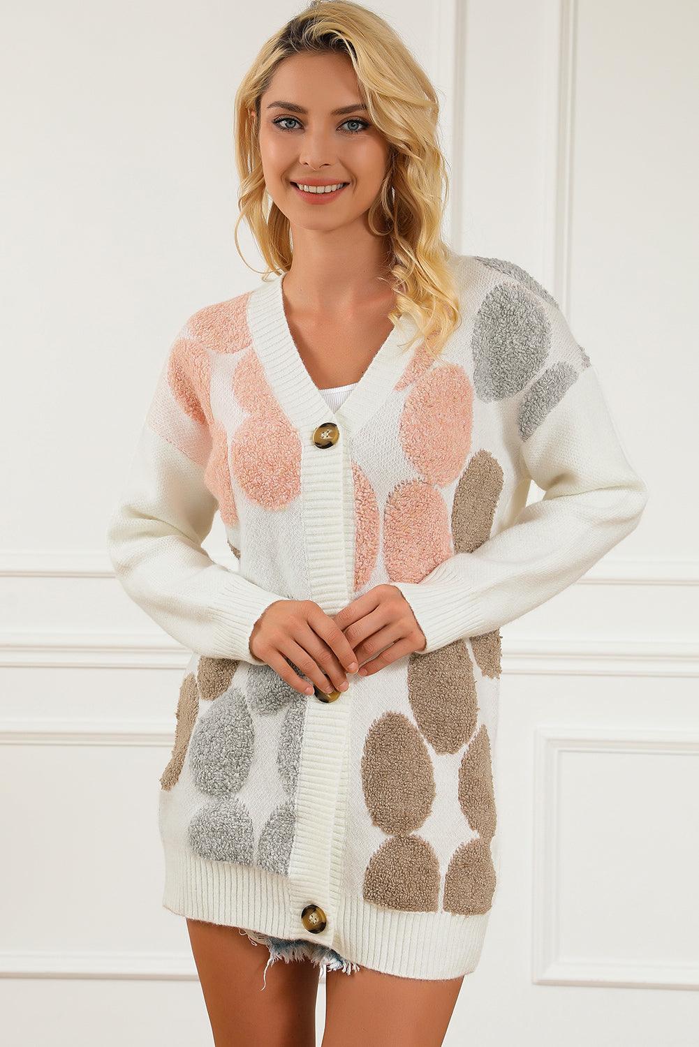 Multicolor Flower Pattern Buttoned Front Knit Cardigan - L & M Kee, LLC