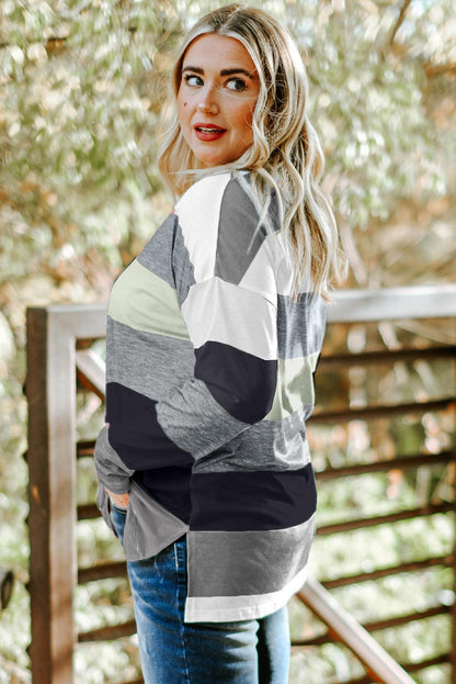 Gray Stripe Plus Size Colorblock Pullover Top - L & M Kee, LLC