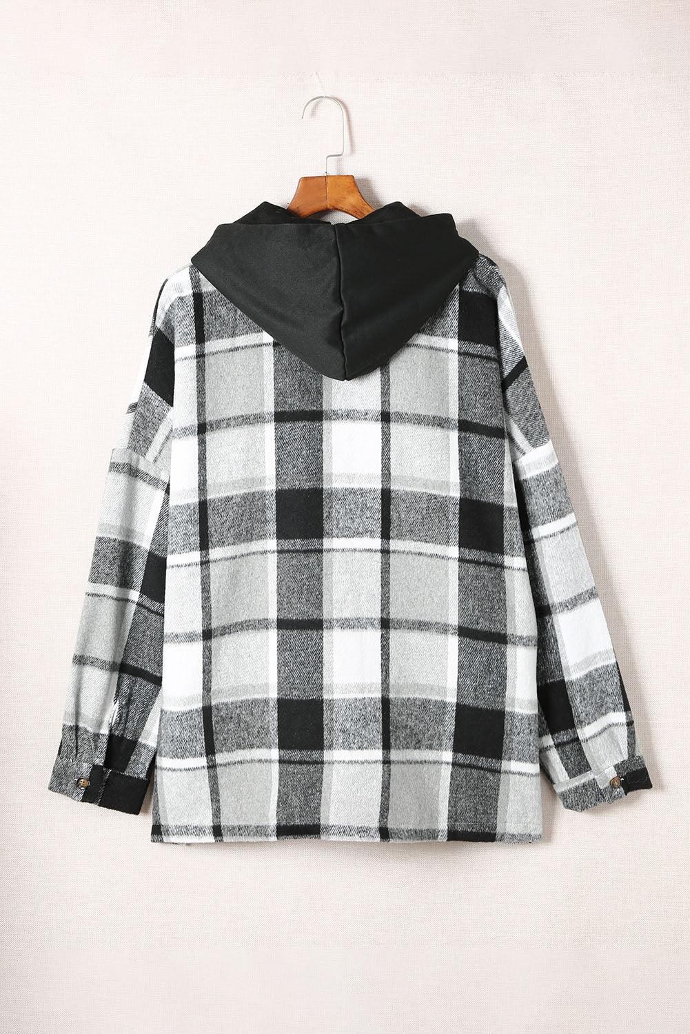 Red Hooded Plaid Button Front Shacket - L & M Kee, LLC