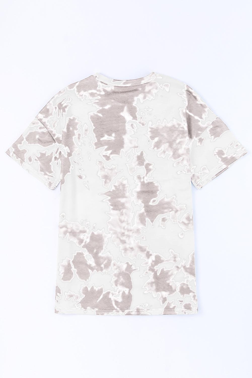 White Tie-dye Round Neck Short Sleeve Top - L & M Kee, LLC