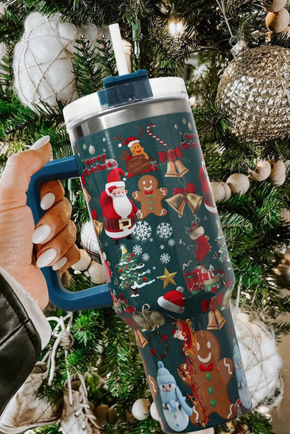 Sail Blue Christmas Pattern Print Handled Stainless Steel Tumblers - L & M Kee, LLC