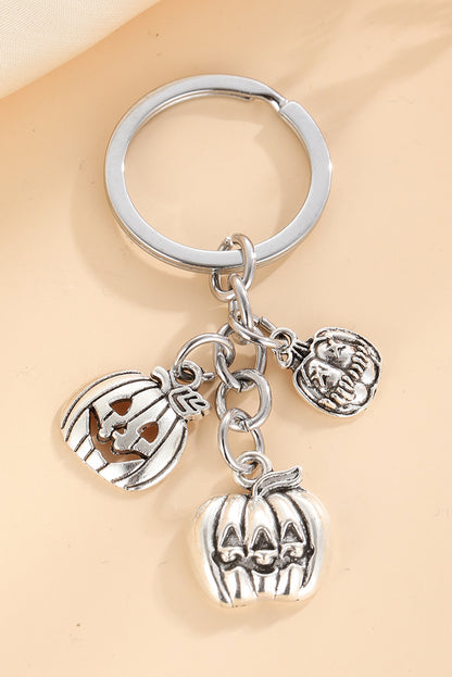 Silvery Halloween Pumpkin Face Alloy Keychain