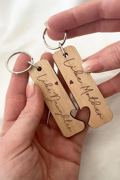 Light French Beige Like Mother Like Daughter Wooden Pendent Key Ring - L & M Kee, LLC