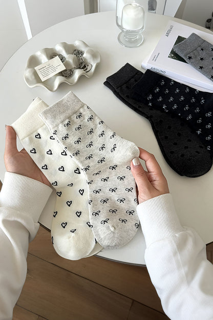 White Bow Knots Ribbed Edge Crew Socks