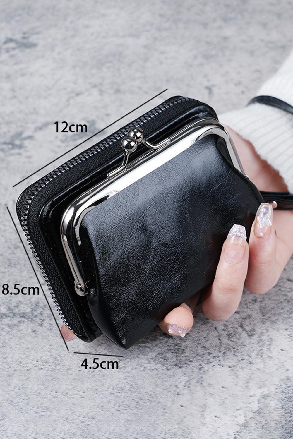 Black Minimalist Wristlet PU Leather Coin Purse - L & M Kee, LLC