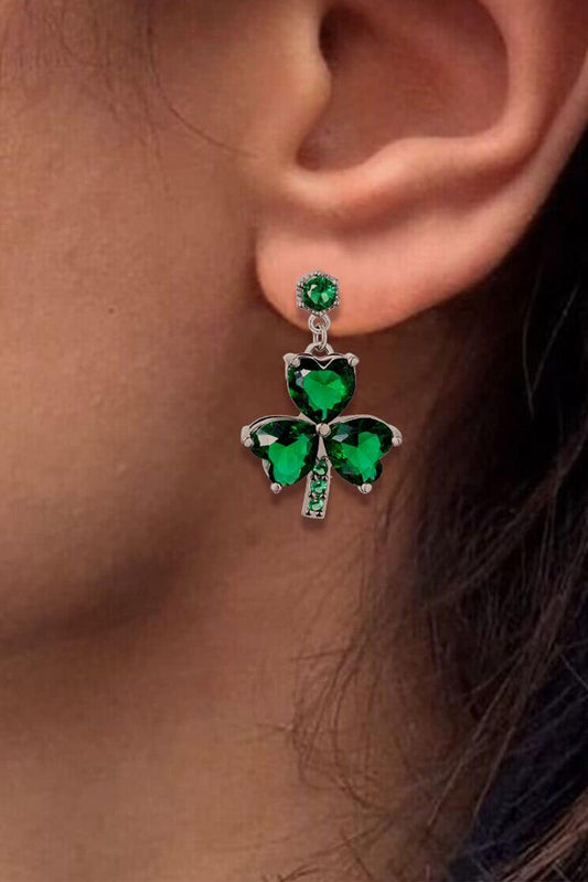 Mist Green Clover Diamond Studded Dangle Earrings - L & M Kee, LLC