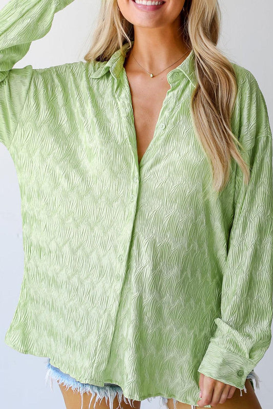 Laurel Green Textured Side Split Casual Shirt - L & M Kee, LLC