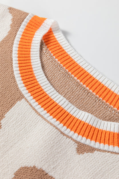 Smoke Gray Big Flower Pattern Contrast Striped Baggy Sweater