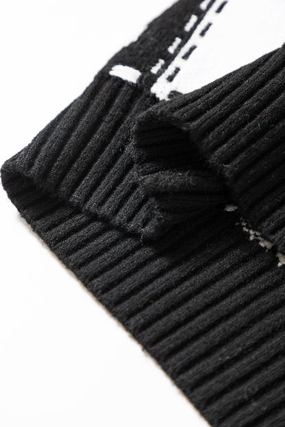 Black Halloween Ghost Checkered Drop Shoulder Sweater