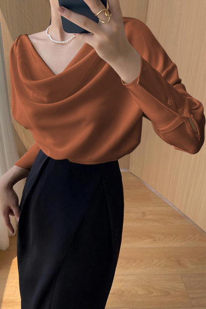 Cowl Neck Long Sleeve Elegant Blouse - L & M Kee, LLC