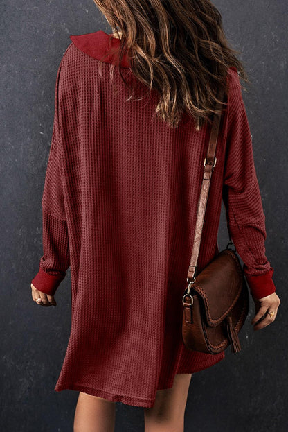 Brown Waffle Knit Buttoned Long Sleeve Top - L & M Kee, LLC