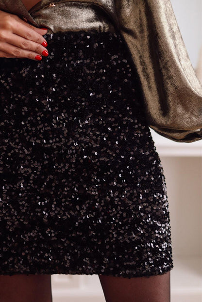 Black Sequin Bodycon Mini Skirt - L & M Kee, LLC