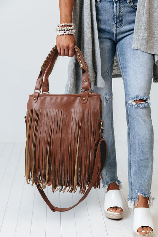 Chestnut Western Fashion Fringed Leather Shoulder Bag - L & M Kee, LLC