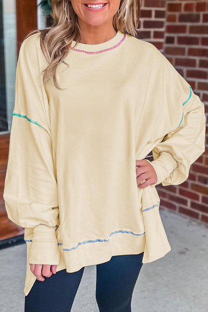 Contrast Stitching Split Baggy Sweatshirt - L & M Kee, LLC