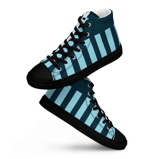 Blue Stripe Men’s High Top Canvas Shoes - L & M Kee, LLC