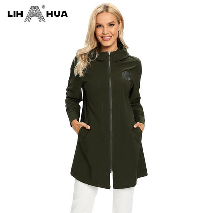 Women's Plus Size Windbreaker Mid-Length Hooded Jacket Spring And