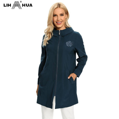 Women's Plus Size Windbreaker Mid-Length Hooded Jacket Spring And
