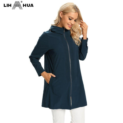 Women's Plus Size Windbreaker Mid-Length Hooded Jacket Spring And