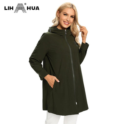 Women's Plus Size Windbreaker Mid-Length Hooded Jacket Spring And