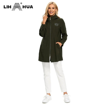 Women's Plus Size Windbreaker Mid-Length Hooded Jacket Spring And