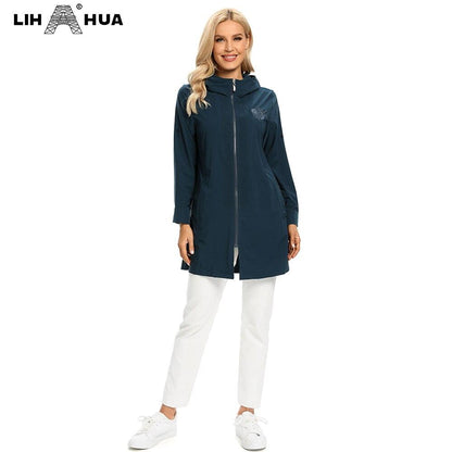 Women's Plus Size Windbreaker Mid-Length Hooded Jacket Spring And