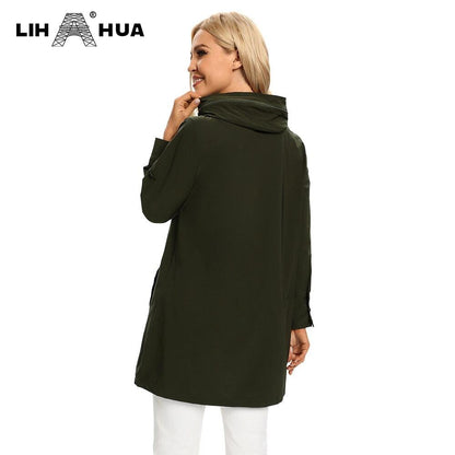 Women's Plus Size Windbreaker Mid-Length Hooded Jacket Spring And