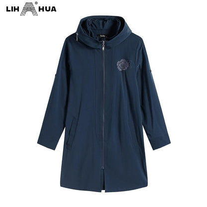 Women's Plus Size Windbreaker Mid-Length Hooded Jacket Spring And